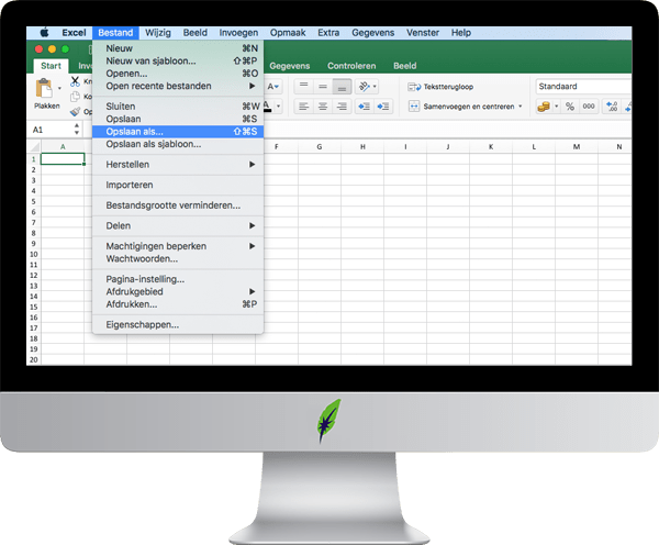 Screenshot computerscherm Microsoft Excel woordentel eerste menustap - in kleur op transparante achtergrond - 600 * 496 pixels
